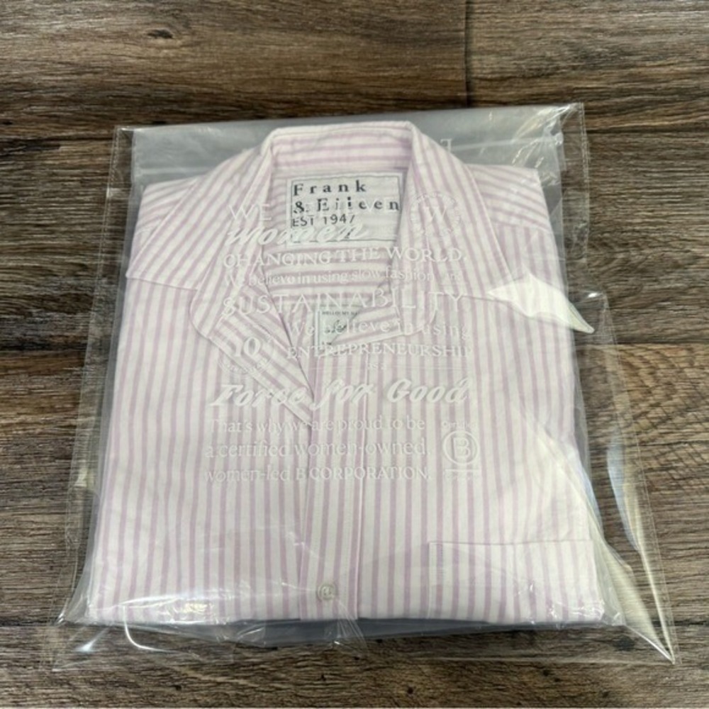 Frank & Eileen Joedy Boyfriend Cotton Button-Up Shirt WIDE PURPLE STRIPE NEW‎ S - Picture 11 of 12
